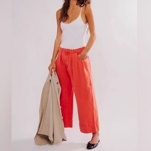 FREE PEOPLE SWEET TALK LINEN BLEND CHINO PANTS SIZE 4 MSRP $128.00 NWOT